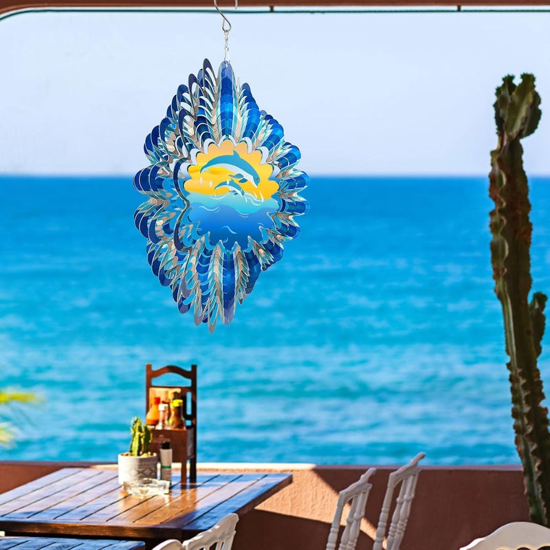Eiryhope Animated Dolphin Wind Spinner | 3D Holographic Stainless Steel Kinetic Wind Spinners, Magical Dolphins Leaping Illusion, Outdoor Yard Art Garden Decor, Gift for Ocean Lover - Image 3